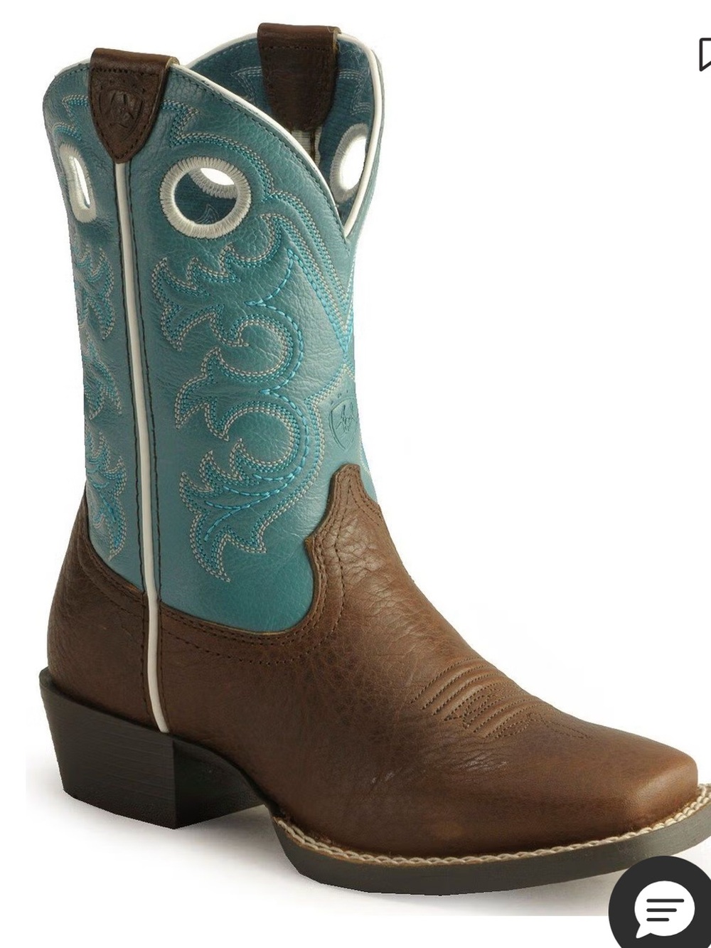 Ariat kids Crossfire Teal & Brown Western Cowboy Boots square 3.5